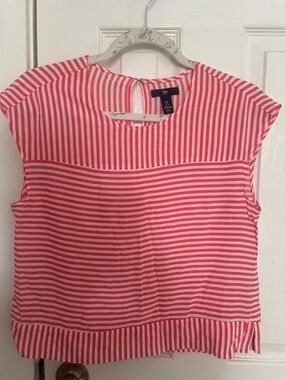 GAP Coral Pink and White Striped Cap-Sleeve Blouse